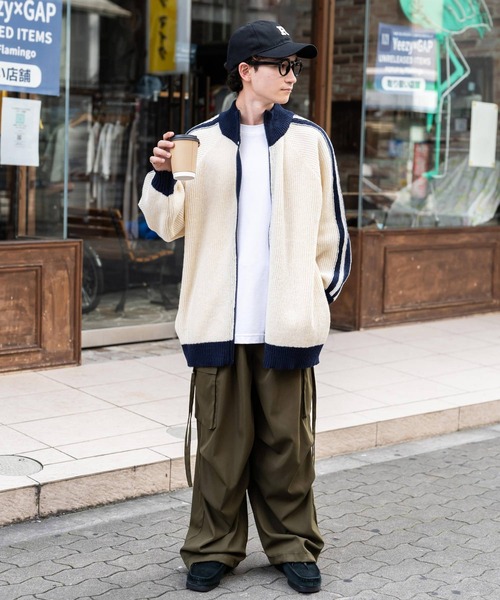 セール】オーバーサイズ袖ダブルラインニットトラックジャケット