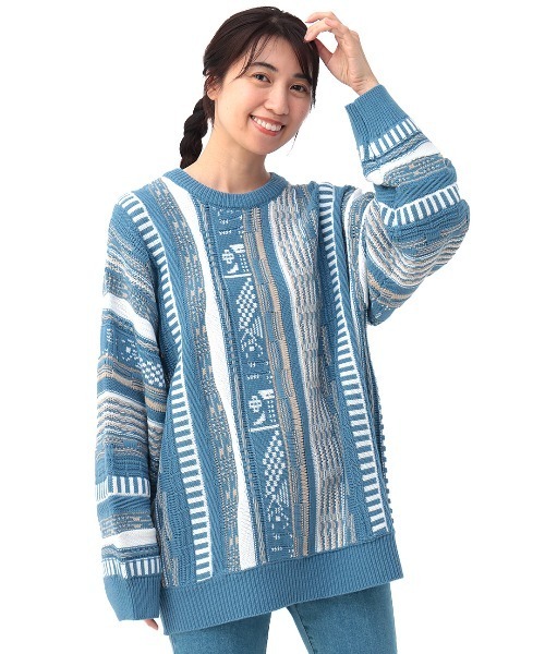 チチカカ（チチカカ）の「キカジャカードニットプルオーバー（ニット/セーター・レディース・ベージュ/グレー/ブルー・FREE）」の4枚目の写真