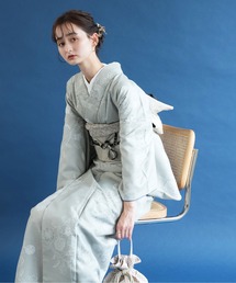 洗える着物 utatane　グレー 袷 豆がら茶の更紗小紋 utatane（ウタタネ）の「洗える着物 袷 豆がら茶の更紗小紋