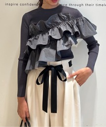 Mystrada マイストラーダ　アシメフリルニット　長袖　ブラック Mystrada（マイストラーダ）の「アシメフリルニット（ニット