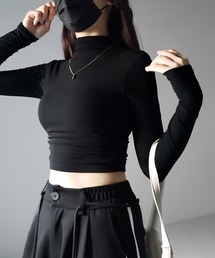 SNSで話題!【 カップ付き / 裏起毛 】プチハイネックシャーリングショートカットソートップス