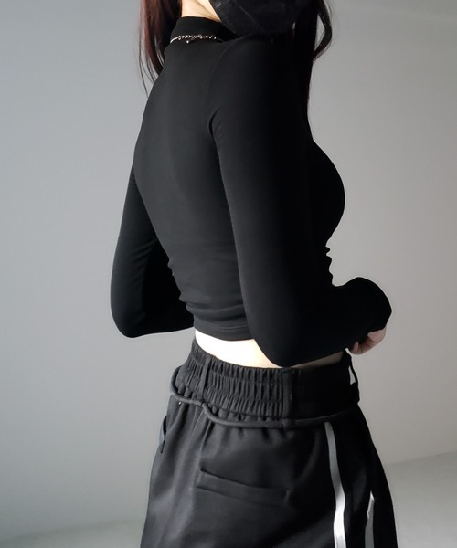 me+em select(ミームセレクト)の「SNSで話題!【 カップ付き / 裏起毛 】プチハイネックシャーリングショートカットソートップス(Tシャツ/カットソー・レディース・グレー/アイボリー/ブラック/ブラウン/ホワイト・FREE)」の20枚目の写真