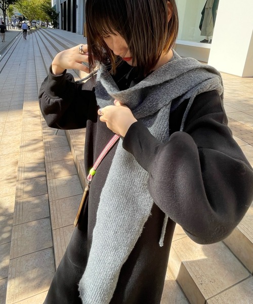 VICKY(ビッキー)の「【KOREAN ITEM】マフラー付フードニット帽(ニットキャップ/ビーニー・レディース・ブラック/ライトグレー・M)」の9枚目の写真