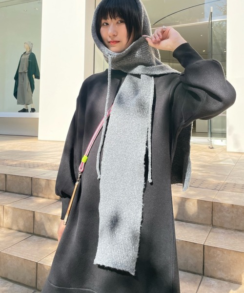 VICKY(ビッキー)の「【KOREAN ITEM】マフラー付フードニット帽(ニットキャップ/ビーニー・レディース・ブラック/ライトグレー・M)」の12枚目の写真