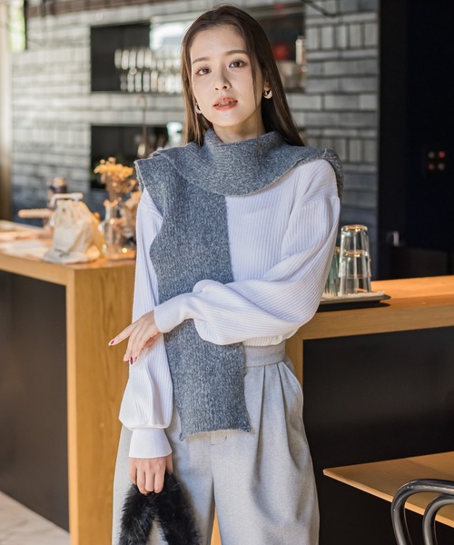 VICKY(ビッキー)の「【KOREAN ITEM】マフラー付フードニット帽(ニットキャップ/ビーニー・レディース・ブラック/ライトグレー・M)」の19枚目の写真