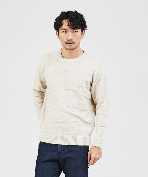 ABAHOUSE GRAY（アバハウスグレイ）の「【スポンジタッチ】シャドーカモフラ ニット（ニット/セーター・メンズ・ブラック/ホワイト/グリーン/グレイッシュベージュ/モカ・46/48）」の4枚目の写真