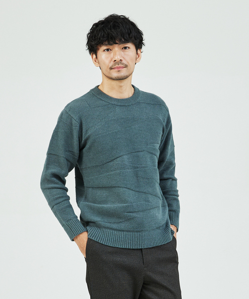ABAHOUSE GRAY（アバハウスグレイ）の「【スポンジタッチ】シャドーカモフラ ニット（ニット/セーター・メンズ・ブラック/ホワイト/グリーン/グレイッシュベージュ/モカ・46/48）」の5枚目の写真