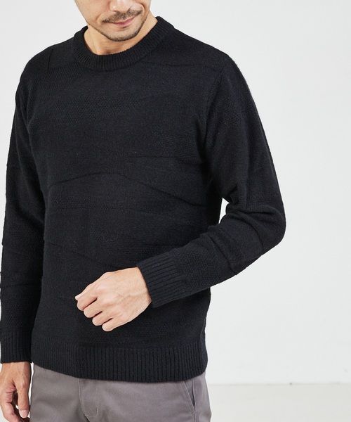 ABAHOUSE GRAY（アバハウスグレイ）の「【スポンジタッチ】シャドーカモフラ ニット（ニット/セーター・メンズ・ブラック/ホワイト/グリーン/グレイッシュベージュ/モカ・46/48）」の10枚目の写真