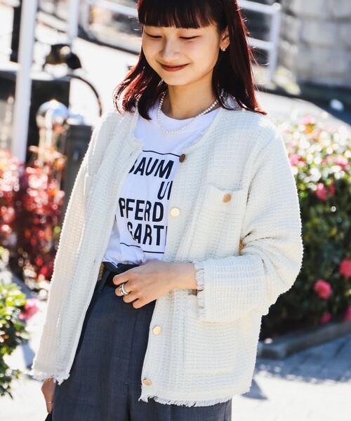 B:MING by BEAMS(ビーミングバイビームス)の「B:MING by BEAMS / ツイード ニット ジャケット(ノーカラージャケット・レディース・ホワイト系その他5/ブラック・SMALL/MEDIUM)」の7枚目の写真