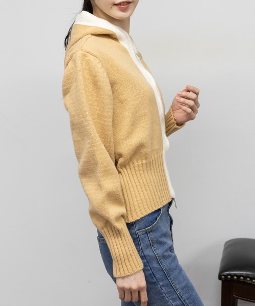 pumpkin port(パンプキンポート)の「バイカラー WZIP パーカー カーディガン(カーディガン/ボレロ・レディース・ベージュ/ブルー/ホワイト/ブラック・M)」の16枚目の写真