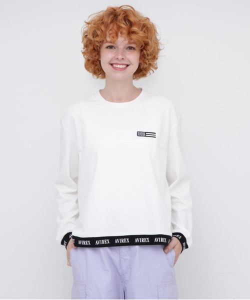 AVIREX（アヴィレックス）の「COLOR COMBI PRINT TOPS/カラーコンビ プリントトップス（Tシャツ/カットソー・レディース・ブラック/オフホワイト・FREE）」の6枚目の写真