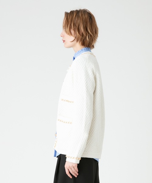 美品✨ルルウィルビー　チェーントリムクルーカーディガン　金ボタン　38 LOULOU WILLOUGHBY】チェーントリムクルーカーディガン