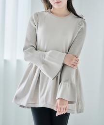 anown | ペプラムニットチュニック ニットチュニック リブニットトップス 長袖 ダンボールニット(チュニック)