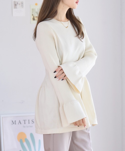 anown(アノン)の「ペプラムニットチュニック ニットチュニック リブニットトップス 長袖 ダンボールニット(チュニック・レディース・ブルー系/ブラック/アイボリー/グレー系・FREE)」の5枚目の写真