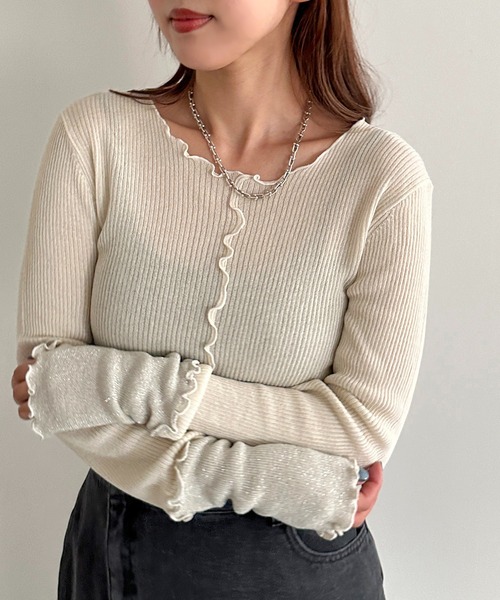 apres jour mignon（アプレジュールミニョン）の「2WAY袖ラメ切り替えニット【ZOZOTOWN限定アイテム】（ニット/セーター・レディース・ブラック/アイボリー/ネイビー/パープル・フリー/X-LARGE）」の6枚目の写真