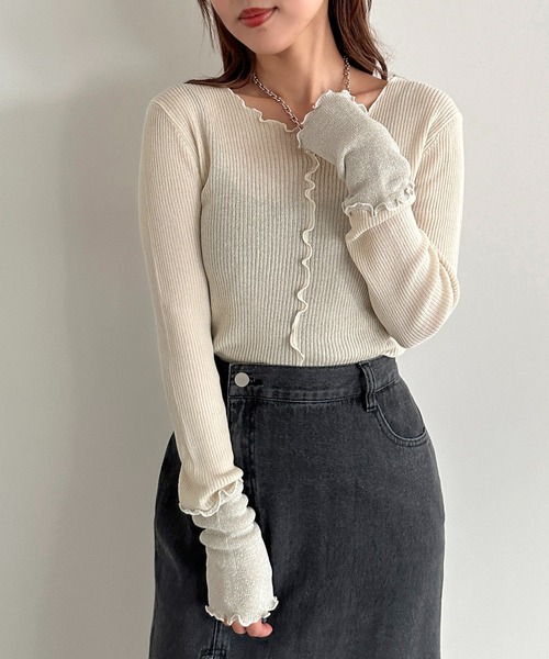 apres jour mignon（アプレジュールミニョン）の「2WAY袖ラメ切り替えニット【ZOZOTOWN限定アイテム】（ニット/セーター・レディース・ブラック/アイボリー/ネイビー/パープル・フリー/X-LARGE）」の7枚目の写真