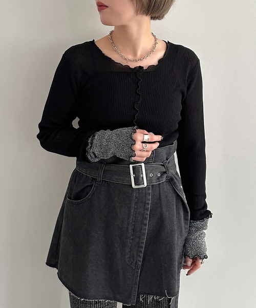 apres jour mignon（アプレジュールミニョン）の「2WAY袖ラメ切り替えニット【ZOZOTOWN限定アイテム】（ニット/セーター・レディース・ブラック/アイボリー/ネイビー/パープル・フリー/X-LARGE）」の15枚目の写真