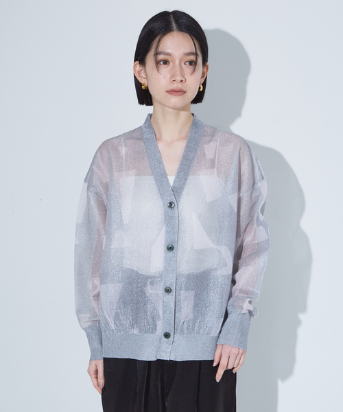 NOMINE（ノミネ）の「ジオメトリック柄 シアー カーディガン（カーディガン/ボレロ・レディース・ライトグレー/ブラウン/ブラック・フリー）」の5枚目の写真