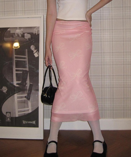 LAC-VERT(ラック・ヴェール)の「メッシュ重ねリボンタイトスカート(スカート・レディース・ピンク/ブラック・LARGE/MEDIUM)」の8枚目の写真