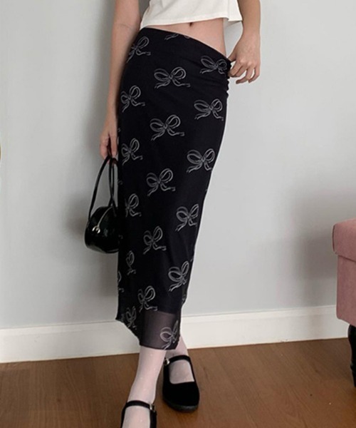 LAC-VERT(ラック・ヴェール)の「メッシュ重ねリボンタイトスカート(スカート・レディース・ピンク/ブラック・LARGE/MEDIUM)」の6枚目の写真