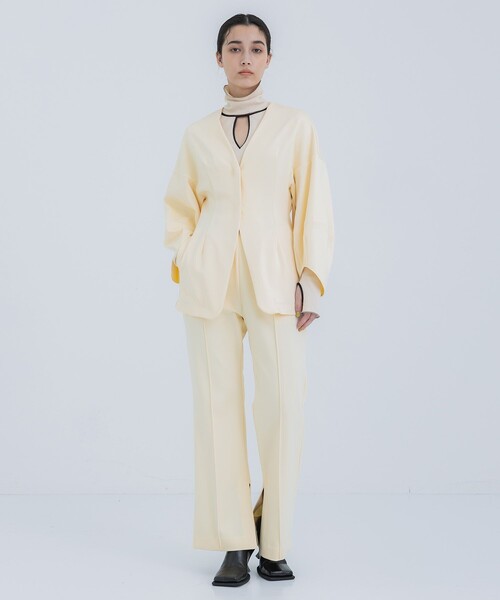 THINGS THAT MATTER（シングス ザット マター）の「【THINGS THAT MATTER/(シングス ザット マター)】SCUBA JERSEY COLLARLESS JACKET/スキューバジャージージャケット（テーラードジャケット・レディース・アイボリー/ブラック・FREE）」の19枚目の写真