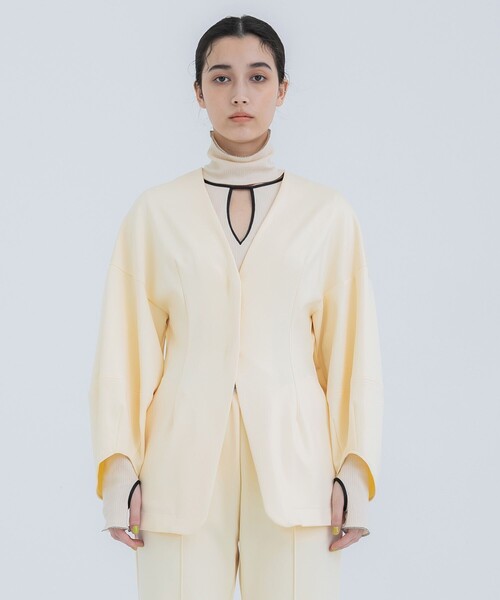 THINGS THAT MATTER（シングス ザット マター）の「【THINGS THAT MATTER/(シングス ザット マター)】SCUBA JERSEY COLLARLESS JACKET/スキューバジャージージャケット（テーラードジャケット・レディース・アイボリー/ブラック・FREE）」の21枚目の写真