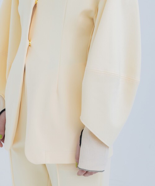 THINGS THAT MATTER（シングス ザット マター）の「【THINGS THAT MATTER/(シングス ザット マター)】SCUBA JERSEY COLLARLESS JACKET/スキューバジャージージャケット（テーラードジャケット・レディース・アイボリー/ブラック・FREE）」の14枚目の写真