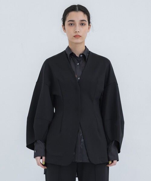 THINGS THAT MATTER（シングス ザット マター）の「【THINGS THAT MATTER/(シングス ザット マター)】SCUBA JERSEY COLLARLESS JACKET/スキューバジャージージャケット（テーラードジャケット・レディース・アイボリー/ブラック・FREE）」の8枚目の写真