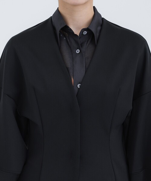 THINGS THAT MATTER（シングス ザット マター）の「【THINGS THAT MATTER/(シングス ザット マター)】SCUBA JERSEY COLLARLESS JACKET/スキューバジャージージャケット（テーラードジャケット・レディース・アイボリー/ブラック・FREE）」の11枚目の写真