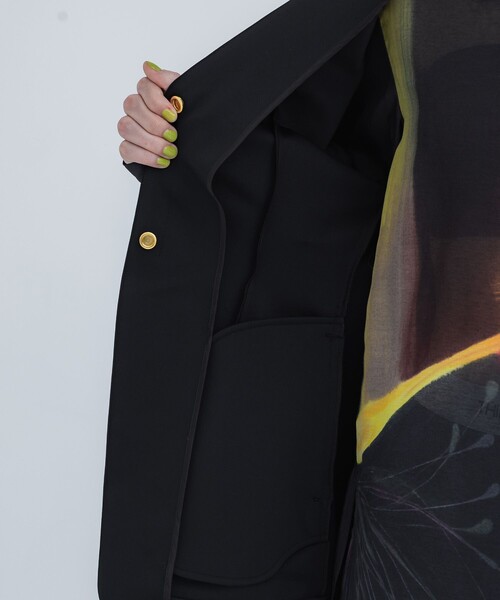 THINGS THAT MATTER（シングス ザット マター）の「【THINGS THAT MATTER/(シングス ザット マター)】SCUBA JERSEY COLLARLESS JACKET/スキューバジャージージャケット（テーラードジャケット・レディース・アイボリー/ブラック・FREE）」の6枚目の写真