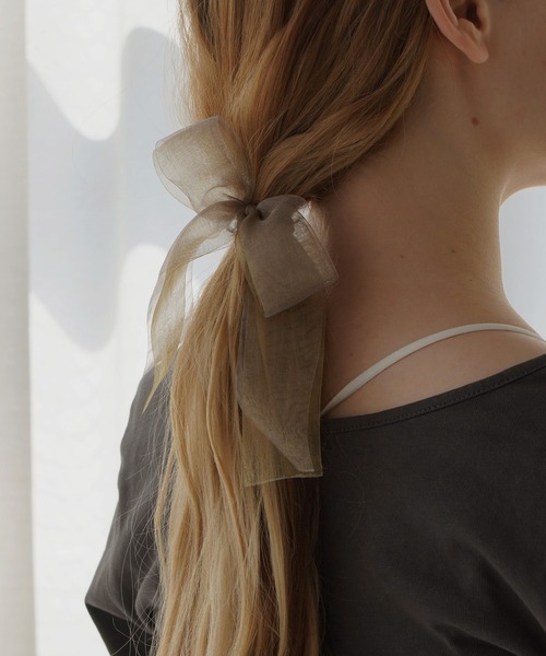 VATSURICA（バツリカ）の「【全色再入荷】〈VATSURICA〉オーガンジー ダブル リボン ヘアゴム（ヘアゴム・レディース・ピンク/ブラック/カーキ・FREE）」の2枚目の写真