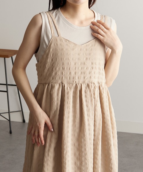 RANAN（ラナン）の「ポコポコ素材フレアーキャミワンピース（ワンピース・レディース・ライトベージュ/ブラック/ミント・M/LL/L）」の16枚目の写真