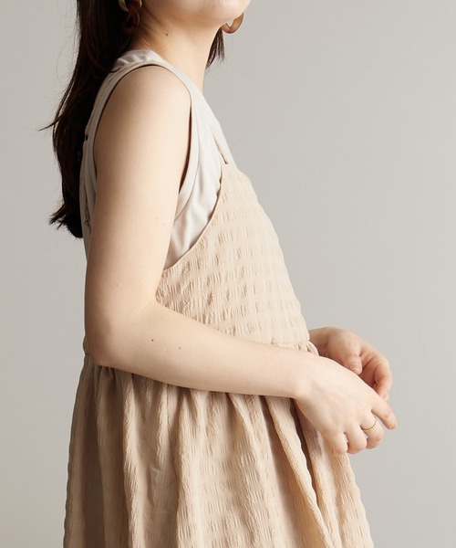 RANAN（ラナン）の「ポコポコ素材フレアーキャミワンピース（ワンピース・レディース・ライトベージュ/ブラック/ミント・M/LL/L）」の19枚目の写真