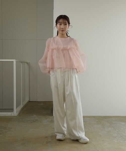 I_am（アイアム）の「volume tulle gather blouse / ボリューム