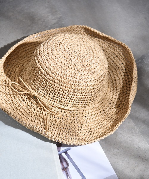 CALIFORNIA OUTFITTERS（カリフォルニア アウトフィッターズ）の「1-3C11 手編み つば広 ペーパーハット ワイドブリム UV対策（ハット・レディース・アイボリー/モカ/ブラック/ベージュ・FREE）」の4枚目の写真