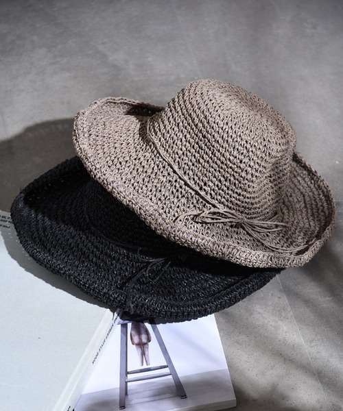 CALIFORNIA OUTFITTERS（カリフォルニア アウトフィッターズ）の「1-3C11 手編み つば広 ペーパーハット ワイドブリム UV対策（ハット・レディース・アイボリー/モカ/ブラック/ベージュ・FREE）」の3枚目の写真