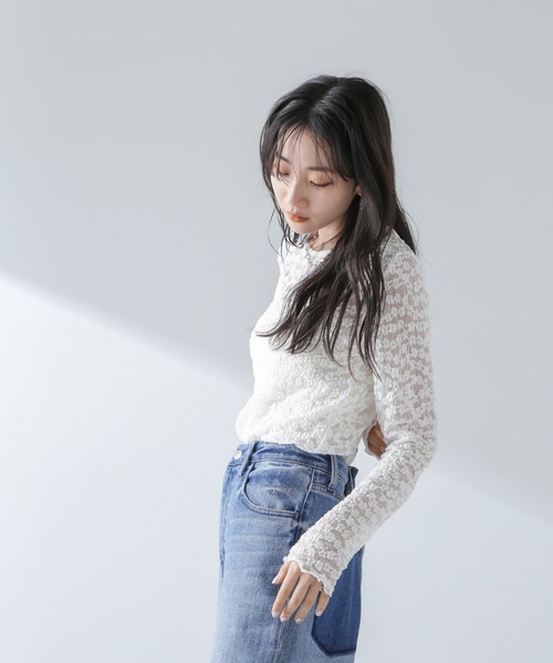 NANO universe（ナノユニバース）の「フラワーシアーカットトップス（Tシャツ/カットソー・レディース・ベージュ/ブラック/ホワイト・FREE）」の12枚目の写真