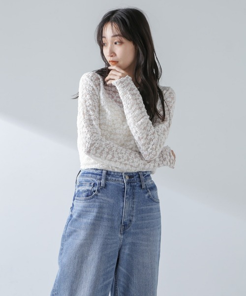 NANO universe（ナノユニバース）の「フラワーシアーカットトップス（Tシャツ/カットソー・レディース・ベージュ/ブラック/ホワイト・FREE）」の11枚目の写真