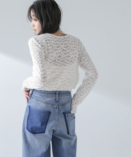 NANO universe（ナノユニバース）の「フラワーシアーカットトップス（Tシャツ/カットソー・レディース・ベージュ/ブラック/ホワイト・FREE）」の13枚目の写真