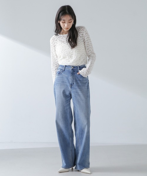 NANO universe（ナノユニバース）の「フラワーシアーカットトップス（Tシャツ/カットソー・レディース・ベージュ/ブラック/ホワイト・FREE）」の14枚目の写真