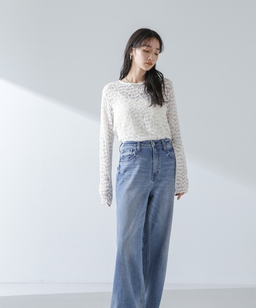 NANO universe（ナノユニバース）の「フラワーシアーカットトップス（Tシャツ/カットソー・レディース・ベージュ/ブラック/ホワイト・FREE）」の15枚目の写真