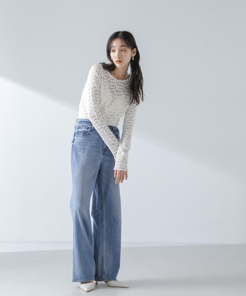 NANO universe（ナノユニバース）の「フラワーシアーカットトップス（Tシャツ/カットソー・レディース・ベージュ/ブラック/ホワイト・FREE）」の16枚目の写真