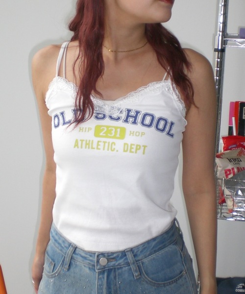 SHAGGIE（シャギー）の「レース付きロゴキャミソールトップス（キャミソール・レディース・ホワイト/グレー・FREE）」の11枚目の写真