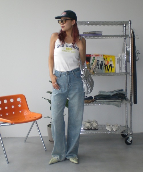 SHAGGIE（シャギー）の「レース付きロゴキャミソールトップス