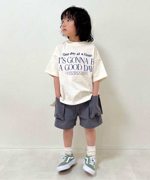 p.premier（ピードットプルミエ）の「すてきな1日シンプルロゴTシャツ（Tシャツ/カットソー・キッズ・クリーム/グレー/オフホワイト/ブラウン/グリーン・120/90/80/130/100/110/140）」の9枚目の写真