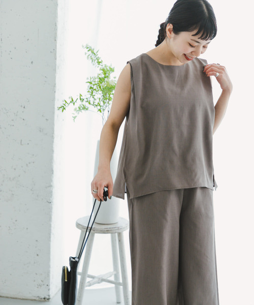 ITEMS URBANRESEARCH（アイテムズ アーバンリサーチ）の「リネンライクセットアップ（サロペット/オーバーオール・レディース・カーキ/ブラック/ベージュ・FREE）」の3枚目の写真