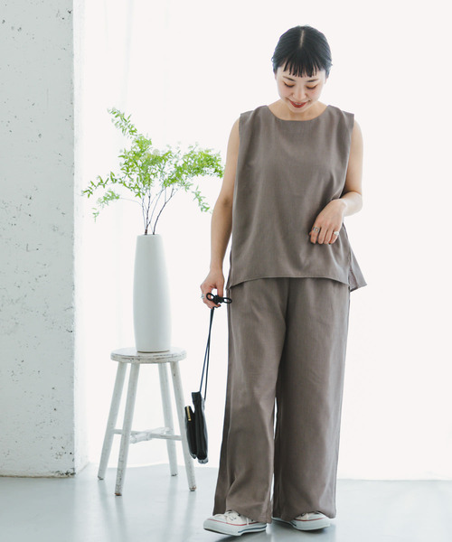 ITEMS URBANRESEARCH（アイテムズ アーバンリサーチ）の「リネンライクセットアップ（サロペット/オーバーオール・レディース・カーキ/ブラック/ベージュ・FREE）」の4枚目の写真