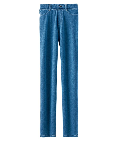BELLUNA PLUS（ベルーナ）の「ラクラク！ひんやりニットデニムパンツ７３（デニムパンツ・レディース・インディゴブルー/ブルー/オフホワイト/ブラック・SMALL/MEDIUM/LARGE/X-LARGE）」の4枚目の写真