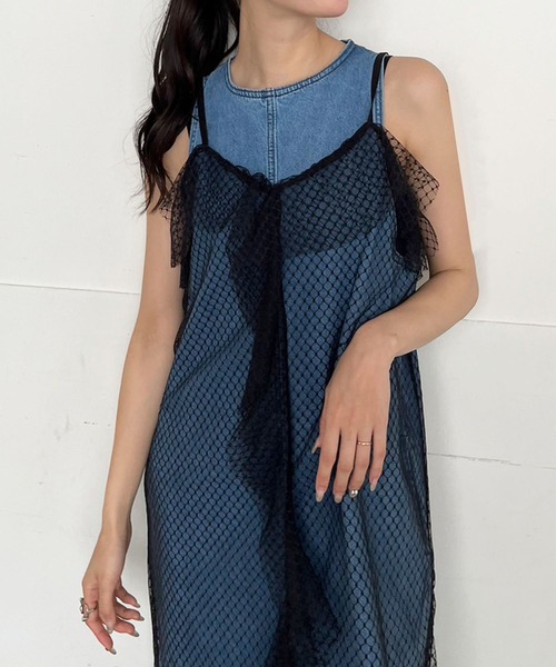 Jewelobe(ジュエローブ)の「チュールラッフルシアーキャミワンピース(ワンピース・レディース・ブラック/ホワイト・FREE)」の2枚目の写真