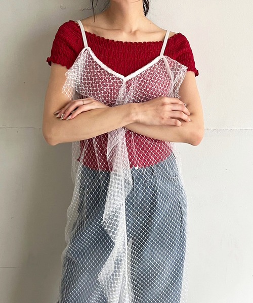 Jewelobe(ジュエローブ)の「チュールラッフルシアーキャミワンピース(ワンピース・レディース・ブラック/ホワイト・FREE)」の18枚目の写真